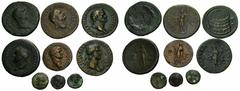 Lot de 6 p.: Galba, sesterce, Revers: SPQRevers:OB/CIV SER (tbc); Vespasien, sesterce, Revers: Roma; Vespasien, frappe moderne au type du Colisée; Titus, sesterce, Revers: Spes; Domitien, as, Revers: 