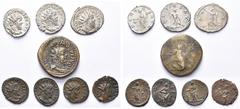 Collection de monnaies romaines - Collection of Roman Coins lot de 7 antoniniens et 1 sesterce: Postume, R/ Ubertas, Virtus, Pax (les 3 argentés); sesterce, R/ Figure fém. (surfrappé sur un sesterce d