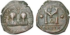 Collection de monnaies byzantines - Collection of Byzantine Coins Justin Ier et Justinien Ier (527), AE follis, Antioche. Off. A. D/ DN DN IVSTINVS ET IVSTINIANVS PP AVG B. des deux empereurs de f., s