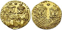Collection de monnaies byzantines - Collection of Byzantine Coins Léon IV le Khazar (775-780), AV solidus, 778-780, Constantinople. D/ Léon IV et Constantin VI trônant de f. Entre leurs t., une croix.