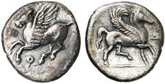 Collection Marc Bar - The Marc Bar Collection CORINTHE, AR diobole, début du 4e s. av. J.-C. D/ Pégase en vol à g. Dessous, . R/ Pégase marchant au pas à d. Devant, Δ. BMC -; SNG Cop. 92. 0,79 g. Pat