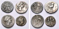 République romaine - Roman Republic lot de 4 p.: émission anonyme, victoriat, Cr. 53/1; Mn. Aemilius Lepidus, denier, Cr. 291/1; M. Herennius, denier, Cr. 308/1a; C. Egnatuleius, quinaire, Cr. 333/1. 