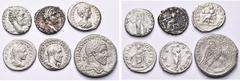 Empire romain - Roman Empire lot de 5 deniers et 1 tétradrachme: Clodius Albinus, R/ Minerve; Septime Sévère, R/ Fortuna; Géta César, R/ Securitas; Elagabal, R/ Providentia; Maximin Ier, R/ Pax; Syrie
