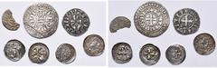 Moyen Age - Middle Ages FRANCE, lot de 7 p.: Louis le Pieux, denier au temple (brisé); Philippe IV le Bel, gros tournois (O rond); Besançon, denier anonyme; Metz, denier de Bertram, Jean Ier d'Apremon
