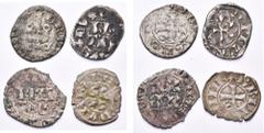 Monnaies de Bretagne FRANCE, BRETAGNE, Duché, Charles de Blois (1341-1364), lot de 4 p.: denier tournois, double denier (2), ateliers indéterminés; denier, Rennes. Jézéquel 135-137, 144-145, 147, 165.