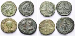 Monnaies provinciales romaines - Roman Provincial Coins MESIE, VIMINACIUM, lot de 4 bronzes: Gordien III, an 4 (TB à SUP, belle patine verte); Philippe Ier, an 5; Hostilien, an 12, R/ Femme entre un t