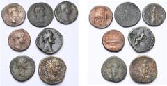 Empire romain - Roman Empire lot de 7 bronzes: Auguste, as, R/ Autel de Lyon; Domitien, as, R/ Virtus; Hadrien, as, R/ Salus, Galère; Antonin le Pieux, sesterce, R/ Securitas; dupondius, R/ Providenti