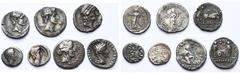 Empire romain - Roman Empire AUGUSTE (-27-14), lot de 7 p.: denier, 32-29 av. J.-C., Italie, R/ Pax (2, fourrés); denier, 29-27 av. J.-C., Italie, R/ Charrue (fourré); quinaire, 29-27 av. J.-C., Itali