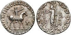 L'Orient ancien - Ancient Orient ROYAUME INDO-SCYTHE, Azès (-57-5), AR tétradrachme. D/ Le roi à cheval à d., ten. un fouet. A d., . R/ Zeus deb. à g., ten. une petite Niké et un long sceptre. Dans l