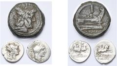 République romaine - Roman Republic lot de 3 p.: émission anonyme, as, Cr. 56/2; C. Servilius, denier, Cr. 239/1; L. Thorius Balbus, denier, Cr. 316/1. Beau à Très Beau Fine - Very Fine