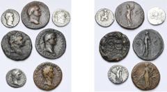 Empire romain - Roman Empire lot de 7 p.: Vitellius, denier, R/ Concordia (tbc); Vespasien, as, R/ Aequitas; divinisé, denier, R/ Deux capricornes; Syrie, Antioche, Titus, bronze, R/ SC; Domitien Césa