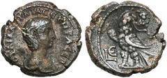 Monnaies provinciales romaines - Roman Provincial coins EGYPTE, ALEXANDRIE, Aquilia Severa, deuxième femme d'Elagabal, bill. tétradrachme, 221-222. D/ B. dr. à d. R/ Aigle à g., t. à d., ten. une cour