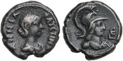 Monnaies provinciales romaines - Roman Provincial coins EGYPTE, ALEXANDRIE, Annia Faustina, troisième femme d'Elagabal, bill. tétradrachme, 221-222. D/ B. dr. à d. R/ B. casqué, dr. d'Athéna à d. Deva