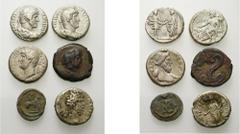 Monnaies provinciales romaines - Roman Provincial coins EGYPTE, ALEXANDRIE, lot de 6 p.: Hadrien, tétradrachme, an 15, R/ L'empereur et Alexandrie (nettoyé); an 18, R/ Sérapis (nettoyé); an 19, R/ B. 