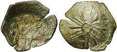 Monnayage paléologue anonyme, AE trachy, Thessalonique (?). Droit : La Vierge orante debout de face entre deux étoiles. Revers : Grande étoile à six rayons. Ref.: Sear, -; D.O. -; LPC 196, 8; PCPC -. 