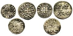 FRANCE, lot de 6 p.: Quentovic, denier au type immobilisé de Charles le Chauve, 10e s.; Melle, denier et obole au type immobilisé de Charles le Chauve, 11e-12e s.; Poitiers, Richard Coeur de Lion (118