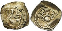 Medieval Coins AUTRICHE, CARINTHIE, Duché, Bernhard von Spanheim (1202-1256), AR Pfennig, Laibach (Ljubljana). Droit : Le duc debout de face, tenant une épée et un bouclier sous une croisette. Revers 