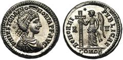 Roman Coins HONORIA , soeur de Valentinien III , solidus, Faux de Becker en étain. Droit : B. diad. à droite, cour. par la main de Dieu. Revers : Victoire debout à gauche, tenant une longue croix. Ref