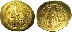 Byzantine Coins Constantin X Doukas (1059-1067), AV histamenon, Constantinople. Droit : Le Christ assis de face sur un trône au dossier en forme de lyre, bénissant et tenant les Evangiles. Revers : L'