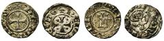 Medieval Coins ROYAUME DE CHYPRE, lot de 4 p.: Henri Ier (1218-1253), denier au type génois; Henri II (1285-1324), denier au lion (3). Metcalf 639, 727. Beau à Très Beau F - VF