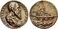 Medals and Jetons ITALIE, AE médaille, s.d. (1541), Leone Leoni. Andrea Doria, amiral génois (1468-1560). Droit : ANDREAS DORIA P P B. cuirassé et drapé à droite. Derrière l'épaule, un trident. Sous l