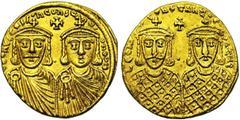 Byzantine Léon IV le Khazar (775-780), AV solidus, 776-778, Constantinople. Droit : B. de face de Léon IV et Constantin VI, vêtus de la chlamyde. Entre leurs tête, une croix. Θ en fin de légende. Reve