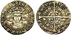 Medieval GRANDE-BRETAGNE, Henri VI, 1er règne (1422-1461), AR groat, 1422-1427, Calais. Annulet issue. Pierced cross (II). Droit : B. cour. de face dans un polylobe. Un annelet de part et d'autre du c