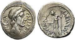 Roman Republic L. Aemilius Buca, AR denier, 44 av. J.-C., Rome. D/ T. l. de César à d. Derrière, P/croissant/M. Devant, CAESAR· IM. R/ L· AEMILIVS·- BVCA Vénus deb. à g., ten. une petite Victoire et u