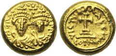 Collection H. Pottier : Héraclius Héraclius (610-641), AV solidus globulaire, 637-638, Carthage. 11e indiction. Hybride frappé avec un coin de droit de la 10e indiction. D/ B. d'Héraclius et d'Héracli