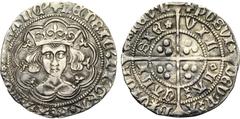 MEDIEVAL TIMES GRANDE-BRETAGNE, Henri VI, 1er règne (1422-1461), AR groat, 1427-1430, Calais. Rosette-mascle issue. D/ B. cour. de f. dans un polylobe. R/ VIL-LA- CALI-SIE (rosette) Croix pattée lon