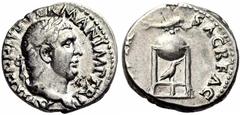 ROMAN COINS COLLECTION : Auguste - Domitia VITELLIUS (69), AR denier, 69, Rome. D/ A VITELLIVS GERM IMP TR P T. l. à d. R/ XV VIR- SACR FAC Trépied avec la cortina. Au-dessus, dauphin. En dessous, cor