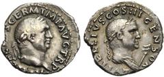 ROMAN COINS COLLECTION : Auguste - Domitia VITELLIUS (69), AR denier, 69, Rome. D/ A VITELLIVS GERM IMP AVG TR P T. l. à d. R/ L VITELLIVS COS III CENSOR T. l. de Lucius Vitellius à d. Devant, sceptre