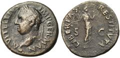 ROMAN COINS COLLECTION : Auguste - Domitia VITELLIUS (69), as, 69, Tarraco. D/ A·VITELLIVS IMP· GERMAN T. l. à g. Globe à la base du cou. R/ LIBERTAS- RESTITVTA/ S-C Libertas dr., deb. de f., t. à d.,