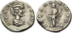 ROMAN COINS COLLECTION : Pertinax - Maximus DIDIA CLARA, fille de Didius Julianus, AR denier, 193, Rome. D/ DIDIA CL-ARA AVG B. dr. à d. R/ HILAR- TEMPOR Hilaritas deb. de f., t. à g., ten. une grande