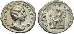 ROMAN COINS COLLECTION : Pertinax - Maximus JULIA SOAEMIAS (†222), mère d''Elagabal, AR denier, 218-222, Rome. D/ IVLIA SOAEMIAS AVG B. dr. à d. R/ VENVS CAELESTIS Vénus assise à g., ten. une pomme et