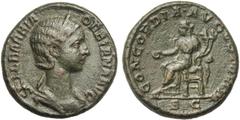 ROMAN COINS COLLECTION : Pertinax - Maximus ORBIANA, femme de Sévère Alexandre, AE as, 225, Rome. Emission du mariage. D/ SALL BARBIA- ORBIANA AVG B. diad., dr. à d. R/ CONCORDIA AVGVSTORVM/ SC Concor