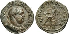 ROMAN COINS COLLECTION : Gordien Ier - Allectus BALBIN (238), AE sesterce, 238, Rome. D/ IMP CAES B CAEL BALBINVS AVG B. l., dr., cuir. à d. R/ CONCORDIA AVGG/ S C Concordia assise à g., ten. une patè