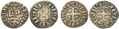 MEDIEVAL TIMES : Allemagne- France FRANCE, AUVERGNE, Comté, Alphonse de Poitiers (1241-1271), billon lot de 2 p.: denier tournois, denier au châtel crénelé entre deux croissants (rare), Riom. B. 385, 