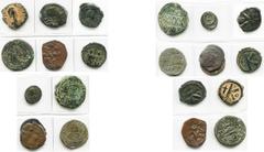 BYZANTIUM (part III) lot de 11 bronzes, dont: Justinien Ier, 1/2 follis (3) et pentanummi, Constantinople; Justin II, 1/2 follis, Antioche, an 7; Phocas, follis, Constantinople, an 6, off. B; Héracliu