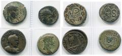 ROMAN PROVINCIAL COINS SYRIE, lot de 4 bronzes: Antioche, Auguste, R/ CA dans une couronne; Néron, R/ SC dans une couronne; Damas, Philippe Ier, R/ La Tyché de Damas dans un temple tétrastyle; Seleuci