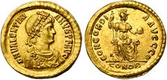 ROMAN EMPIRE VALENTINIEN II (375-392), AV solidus, 378-383, Constantinople. D/ DN VALENTINI-ANVS PF AVG B. diad., dr., cuir. à d. Diadème à perles. R/ CONCOR-DIA AVGGG?/ CONOB Constantinopolis assise 