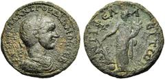 ROMAN PROVINCIAL LYCIE, ANTIPHELLOS, Gordien III (238-244), AE grand bronze. D/ AVT KAI M ANT ?OR?IANOC CEB B. l., dr., cuir. à d. R/ ANTI?E??EITWN Tyché deb. à g., ten. un gouvernail posé sur un glob