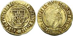 Charles V : old find of gold coins LIEGE, Principauté, Jean de Hornes (1485-1505), AV florin d''or postulat. D/ + IOHS DE HORN EPS LEODIE Ecu à la croix chargée d''un écusson de Hornes, dans un trilob
