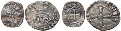 MIDDLE AGES FRANCE, BRETAGNE, Duché, Charles de Blois (1341-1364), billon lot de 2 p.: double denier (sixième de gros), imitation du double tournois de Jean II émis de janvier 1352 à avril 1353; denie