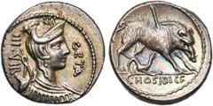 ROMAN REPUBLIC C. Hosidius Geta, AR denier, 68 av. J.-C., Rome. D/ B. de Diane à d., avec arc et carquois sur l''épaule. Devant, GETA. Derrière, III·VIR. R/ C HOSIDI C F Sanglier à d., transpercé par 