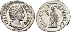 ROMAN EMPIRE JULIA MAMAEA (†235), mère de Sévère Alexandre, AR denier, 228, Rome. D/ IVLIA MA-MAEA AVG B. diad., dr. à d. R/ FELICITAS PVBLICA Felicitas deb. de f., t. à g., ten. un caducée, le bras g