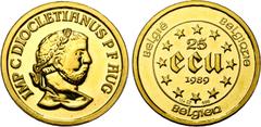 BELGIUM (II) BELGIQUE, Royaume, Baudouin (1951-1993), AV 25 ecu, 1989. Dioclétien. Fr. 430. Fleur de Coin Uncirculated