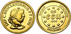 BELGIUM (II) BELGIQUE, Royaume, Baudouin (1951-1993), AV 25 ecu, 1989. Dioclétien. Fr. 430. Fleur de Coin Uncirculated