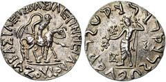 ANCIENT ORIENT & LOTS ROYAUME INDO-SCYTHE, Azès (-57-5), AR tétradrachme, 57-35. D/ BAΣΙΛΕΩΣ ΒΑΣΙΛΕΩΝ ΜΕΓΑΛOY AZOY Le roi à cheval à d., ten. une lance. R/ Zeus deb. de f., ten. le foudre et un sceptr