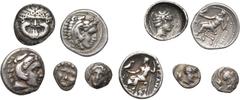 ANCIENT ORIENT & LOTS lot de 5 p. en argent: Macédoine, Neapolis, hémidrachme, Gorgoneion/T. fém. à d.; royaume, AlexandreIII, drachme, T. d''Héraclès à d./Zeus aétophore (2, monogrammes et ); Pisid